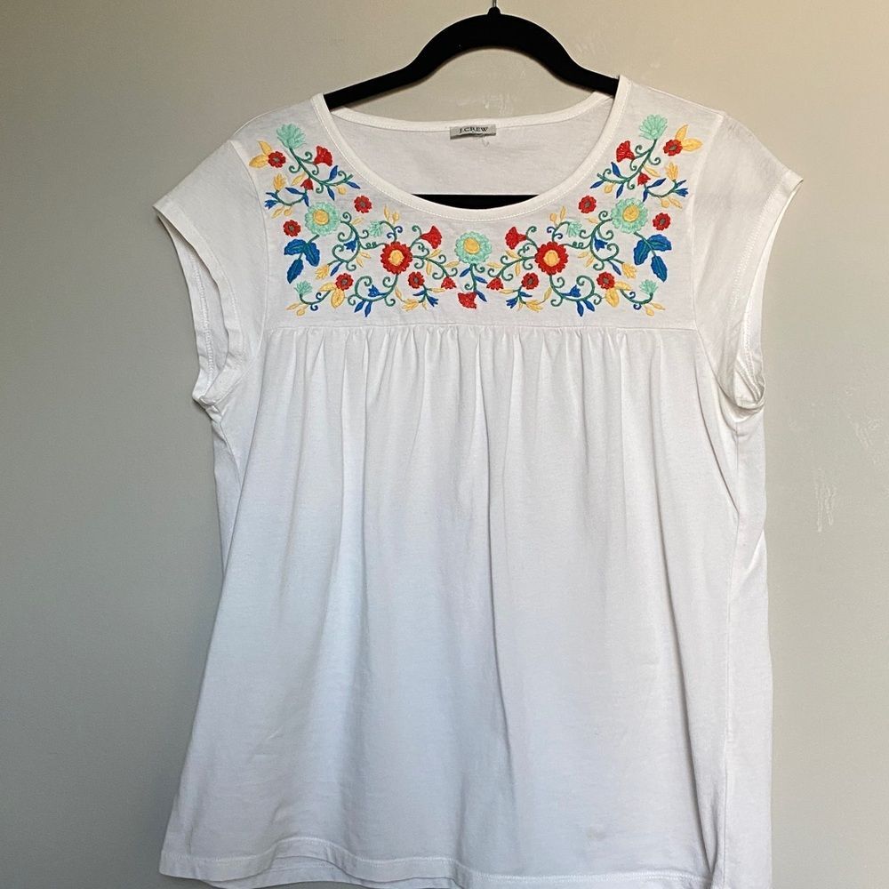 J.Crew Embroidered Boho Babydoll Peasant soft cotton smock type top size S/M